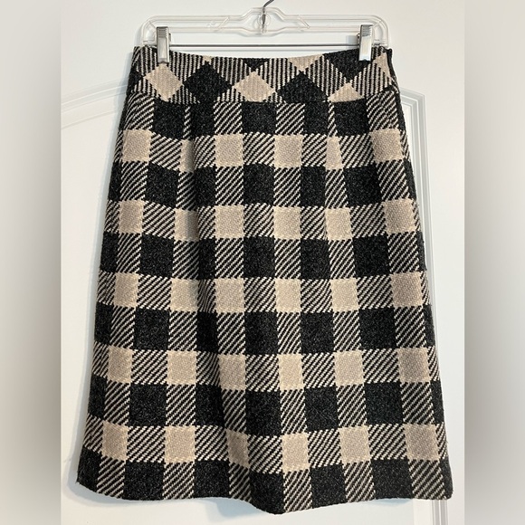 Talbots‎ women’s Beige, charcoal Gray, Silver wool blend preppy plaid skirt sz 4 - Picture 1 of 5